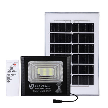Solar Flood Light, Cool White LED, IP66 Waterproof, Motion Sensor, Remote Control-25 Watt