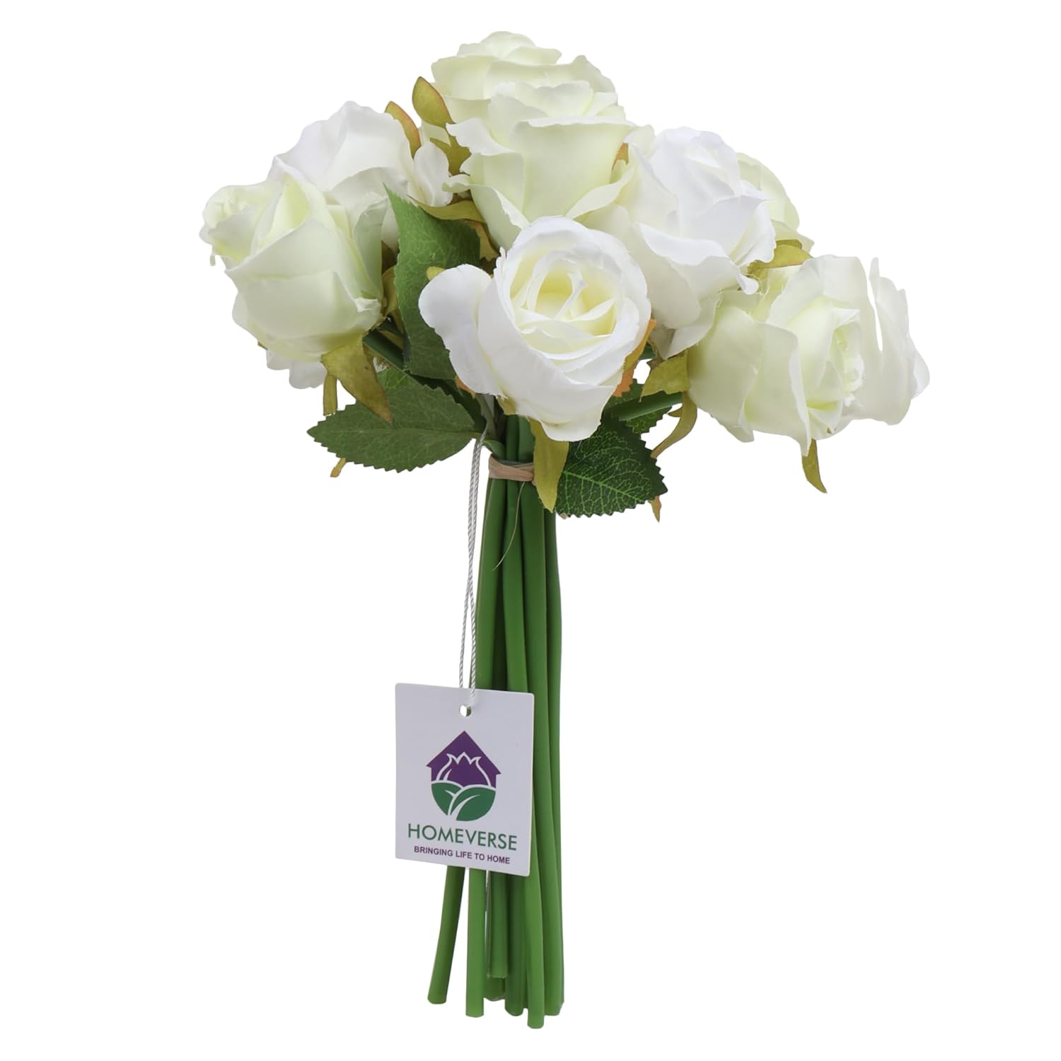 6pcs White+6pcs Green |Artificial Rose Fake Silk Plants Wedding Valentines Birthday Anniversary Christmas Mothers Day (White Green-12pcs)