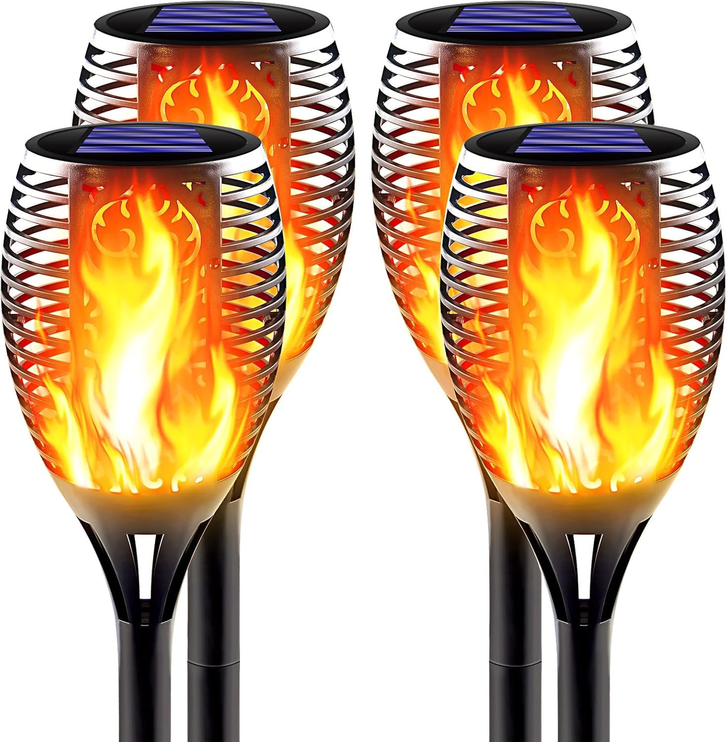 Solar Torch Lights with 96 LED Flickering Flame | 2200mAh Battery | Auto On/Off | Waterproof Outdoor Solar Lights for Garden, Patio, Balcony, Yard & Diwali Decoration | Pack of 4