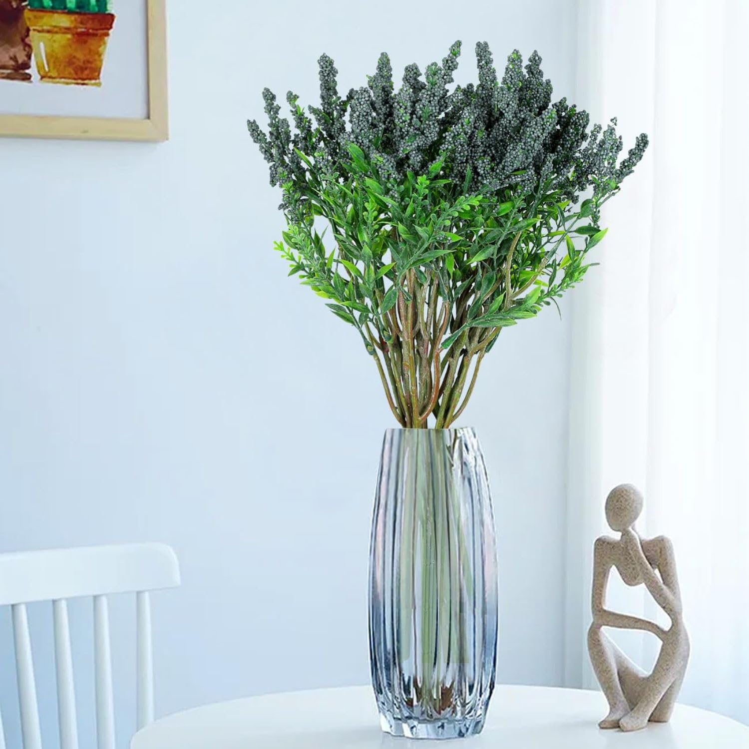 Fresh Lavender 12Pcs Lavender Fake Plant 14Inch Height Bouquet, Green Stems Bundled for Decorative Items for Diwali, Home, Room, Office, Bedroom, Anniversary, Deepawali (Green)