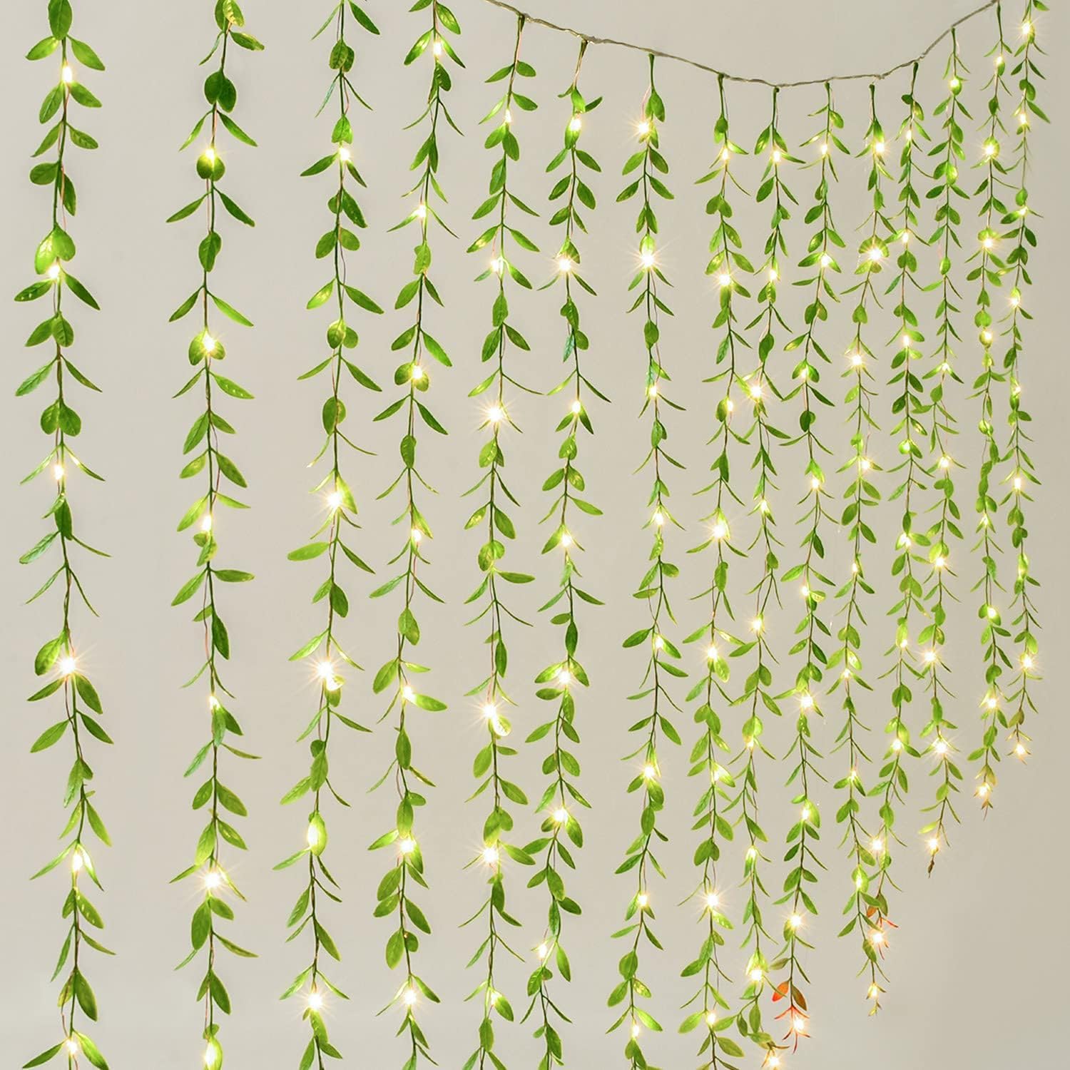 Leaf Vine String Fairy Lights | Warm White Plug-in Decorative LED Lights with Green Leaves for Wall, Bedroom, Balcony, Party, Home, Wedding, Diwali | 3 Meter Transparent Wire