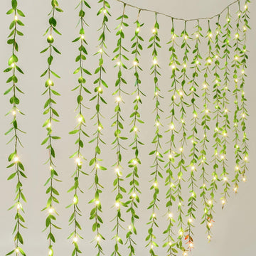 Leaf Vine String Fairy Lights | Warm White Plug-in Decorative LED Lights with Green Leaves for Wall, Bedroom, Balcony, Party, Home, Wedding, Diwali | 3 Meter Transparent Wire