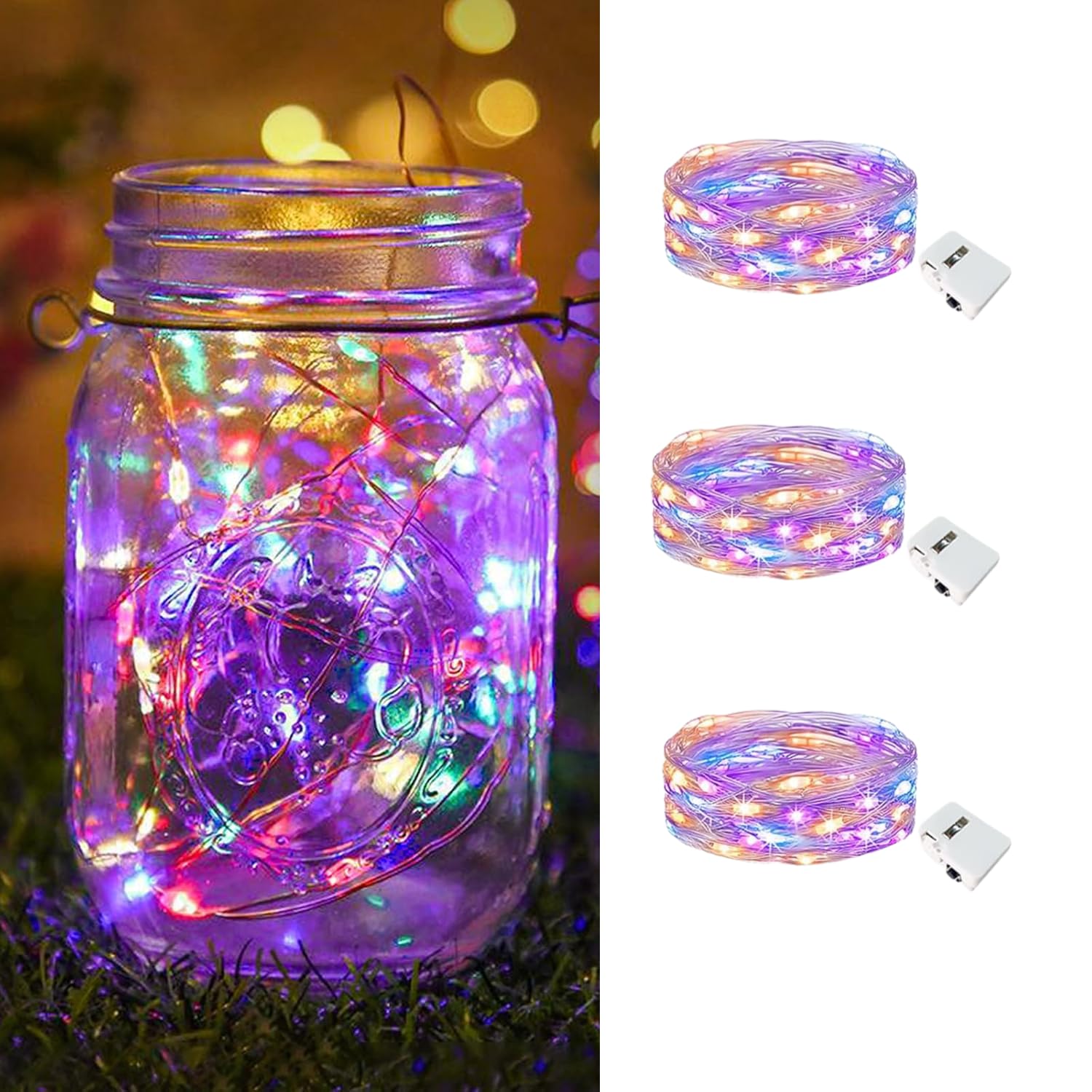 3 Pack Fairy Lights Battery Operated [3 Modes], 7ft 20 Led Twinkle Lights String Lights Waterproof Bulk Small Mini Silver Wire for Mason Jars Vases Wedding Table Centerpiece,Multicolor