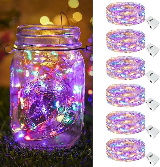 6 Pack Fairy Lights Battery Operated [3 Modes], 7ft 20 Led Twinkle Lights String Lights Waterproof Bulk Small Mini Silver Wire for Mason Jars Vases Wedding Table Centerpiece, Multicolor