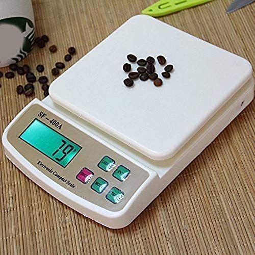 Digital Kitchen Scale with LCD Display, 10kg Capacity | White | Measuring Food, Cake, Vegetable, Cooking, Baking, Meal Prep, Fitness & Diet | 2x Batteries Included
