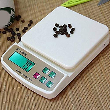 Digital Kitchen Scale with LCD Display, 10kg Capacity | White | Measuring Food, Cake, Vegetable, Cooking, Baking, Meal Prep, Fitness & Diet | 2x Batteries Included