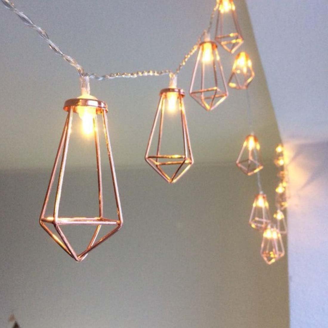 4 Meter Rose Diamond Shape Metal Cage String Lights-14led