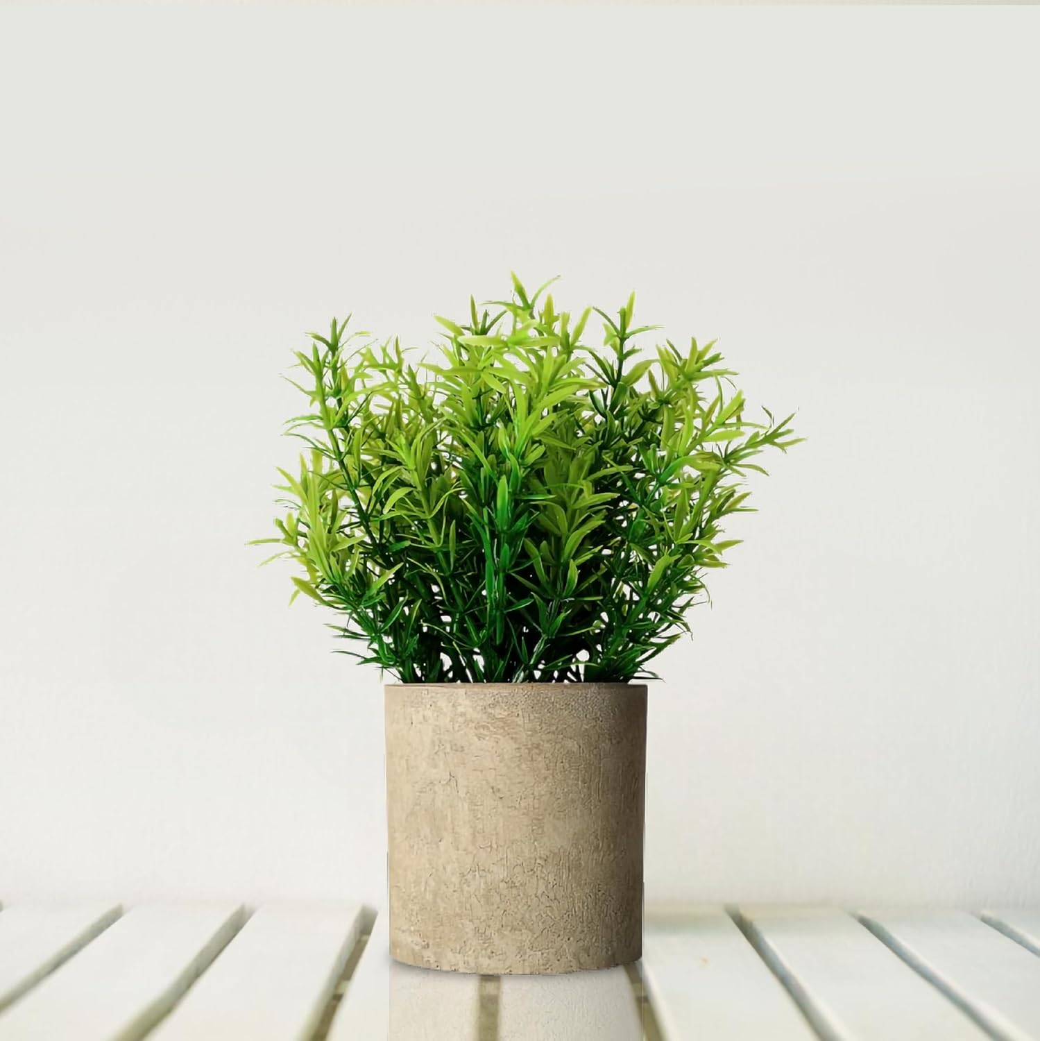 Artificial Rosemary Plant in White Concrete Pot | Faux Greenery for Home Decor | Small Indoor Outdoor Plant for Kitchen, Bathroom, Office, Farmhouse | No Maintenance (Green, Vase Included)
