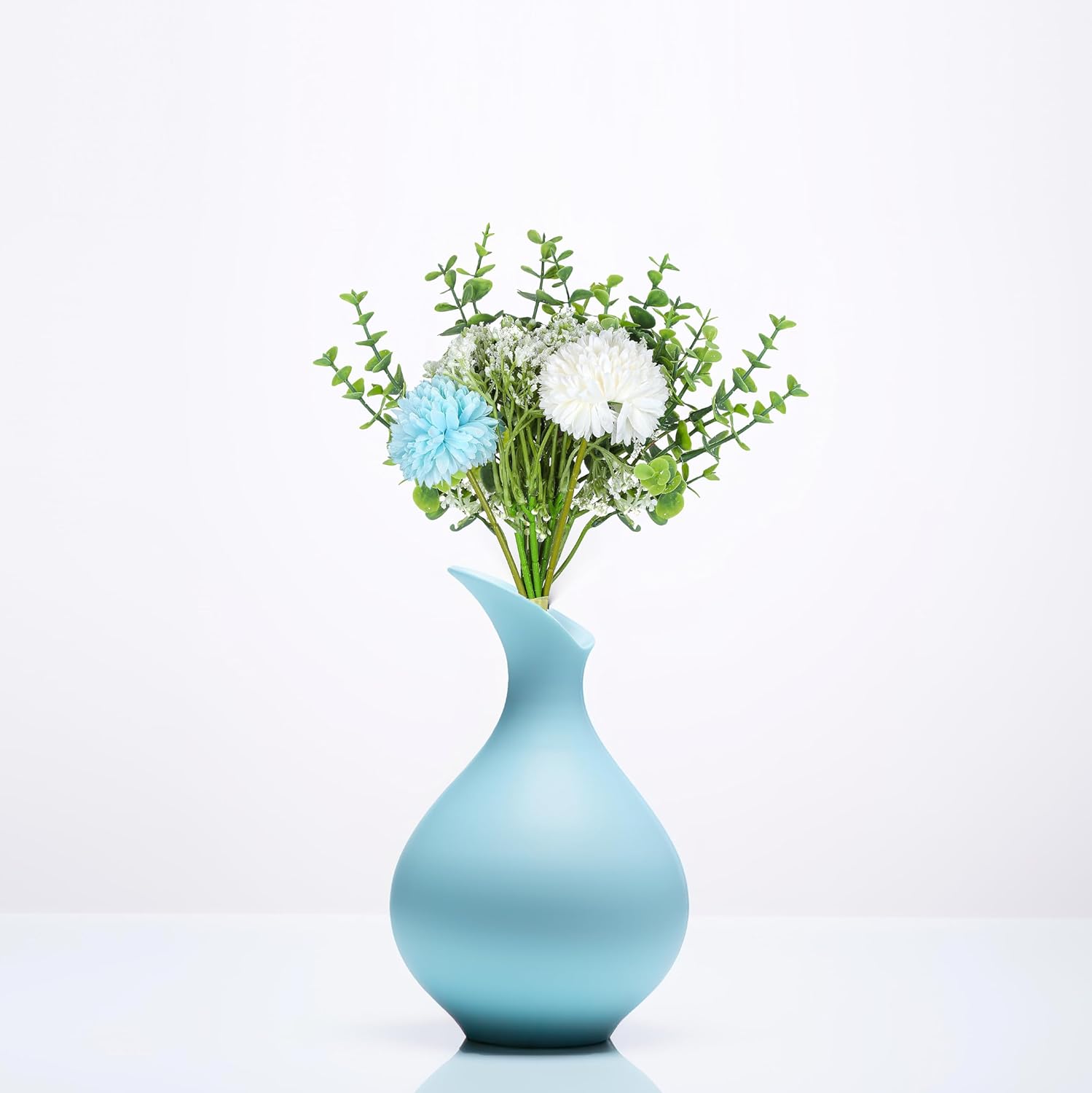 Artificial Floral Arrangement, Blue and WhiteChrysanthemums with Eucalyptus and Baby Breath for Aesthetic Room Decor Items for Bedroom|Office Table Accessories|Show Pieces|Home Dcor