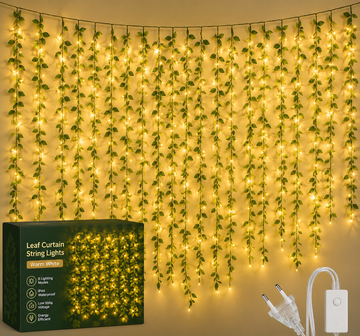 Leaf Vine String Fairy Lights | Warm White Plug-in Decorative LED Lights with Green Leaves for Wall, Bedroom, Balcony, Party, Home, Wedding, Diwali | 3 Meter Transparent Wire