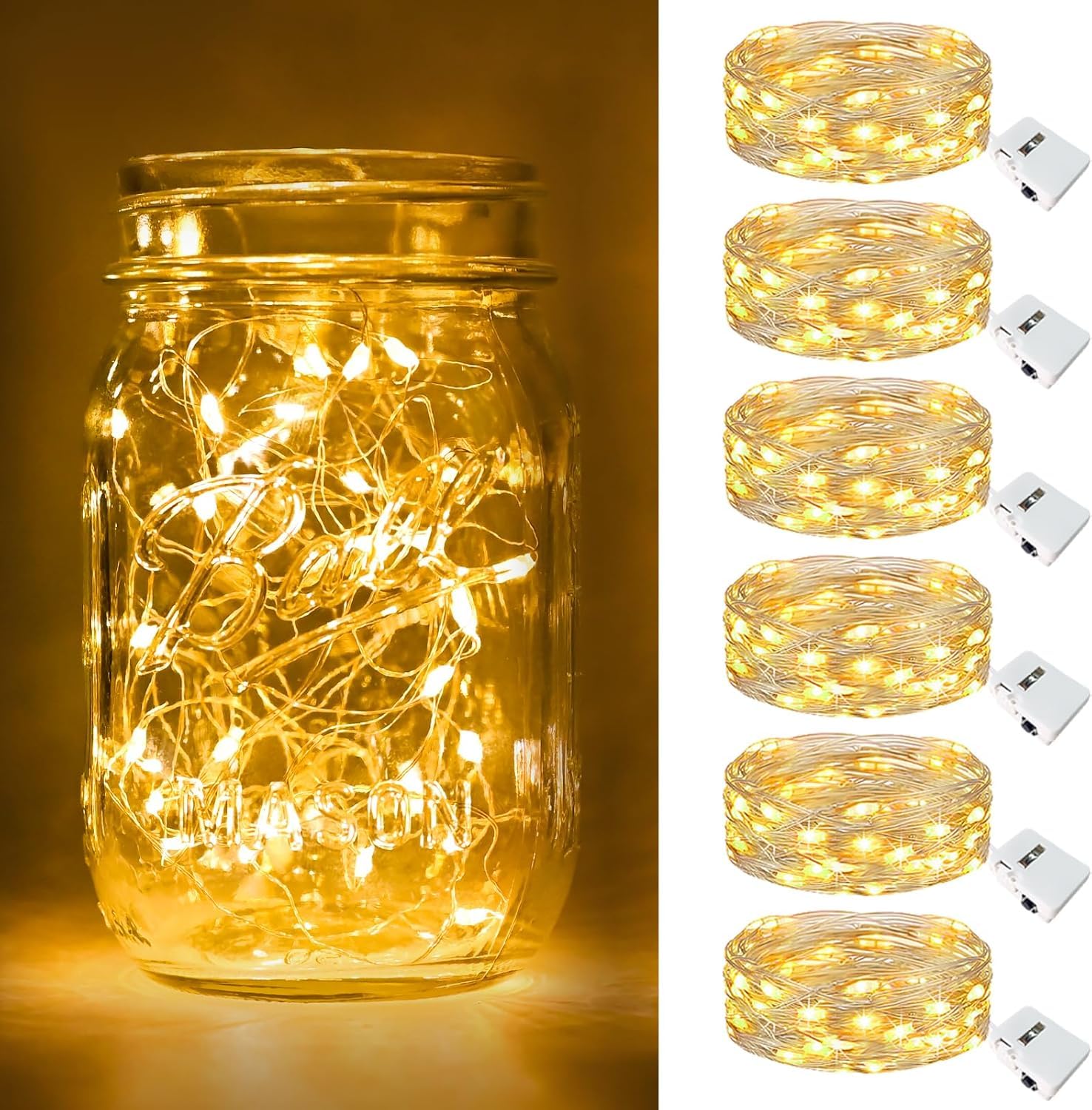6 Pack Fairy Lights Battery Operated [3 Modes], 7ft 20 Led Twinkle Lights String Lights Waterproof Bulk Small Mini Silver Wire for Mason Jars Vases Wedding Table Centerpiece, Warmwhite
