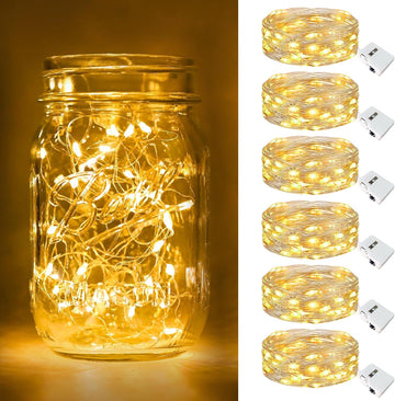 6 Pack Fairy Lights Battery Operated [3 Modes], 7ft 20 Led Twinkle Lights String Lights Waterproof Bulk Small Mini Silver Wire for Mason Jars Vases Wedding Table Centerpiece, Warmwhite