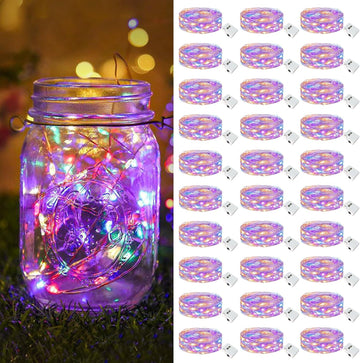 30 Pack Fairy Lights Battery Operated [3 Modes], 7ft 20 Led Twinkle Lights String Lights Waterproof Bulk Small Mini Silver Wire for Mason Jars Vases Wedding Table Centerpiece, Multicolor
