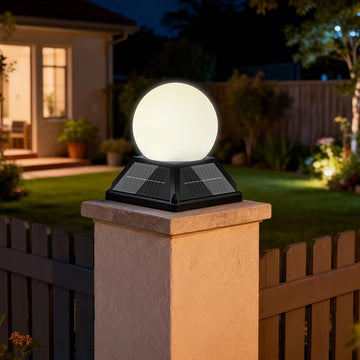 Solar Post Lights Outdoor IP65 for 6x6 Post Patio with 2400mAh Battery, 3000K-6000K, 2 Brightness Levels, ABS Body, and Acrylic Globe Shade