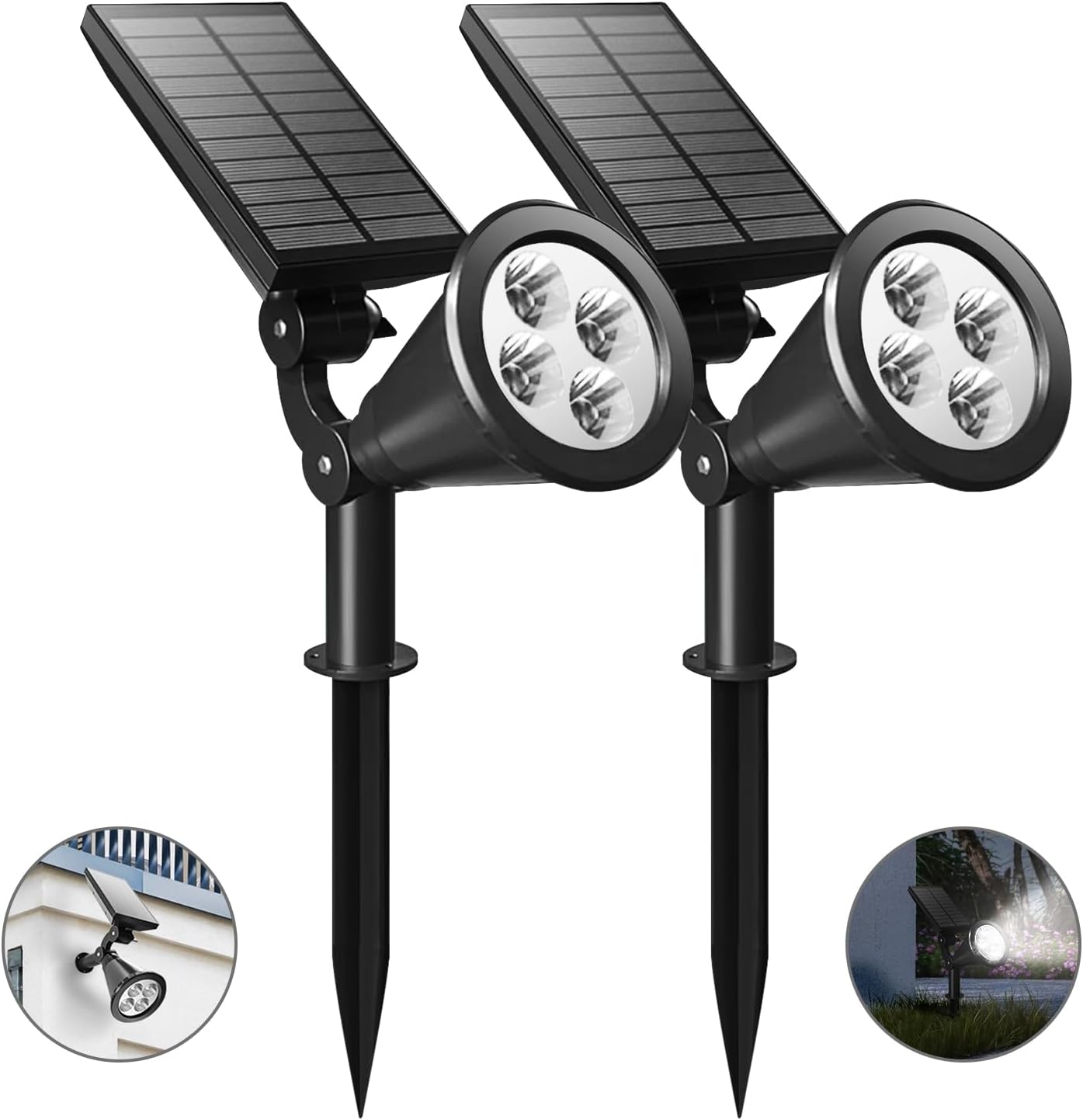 Solar Spot Lights Outdoor IP65 Waterproof, Auto On/Off Lights (Cool White)
