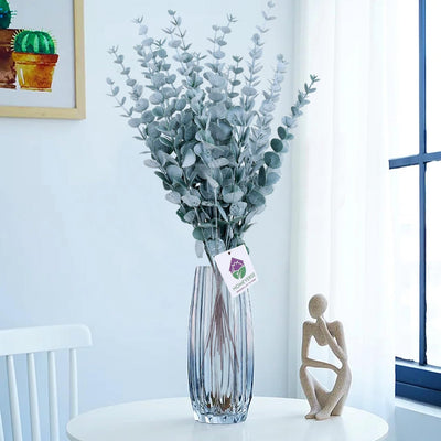 24pcs Artificial Faux Eucalyptus Stems with Fake Leaves, Artificial Greenery Eucalyptus Stems for Wedding Bouquet Centerpiece for Table Decoration (Vase Not Include - Green-24pcs)