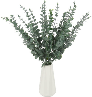 05pcs Artificial Faux Eucalyptus Stems with Fake Leaves, Artificial Greenery Eucalyptus Stems for Wedding Bouquet Centerpiece for Table Decoration (Vase Not Include - Green-05pcs)
