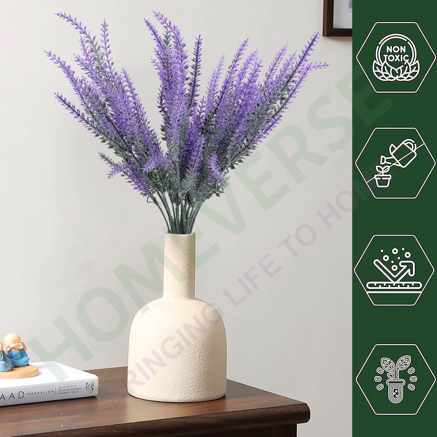 4pcs Artificial Flowers Lavender Purple Bundle Fake Plants Wedding Bridle Bouquet Indoor Outdoor Home,Office Table Centrepieces Arrangements Christmas Decor (Vase Not Include)