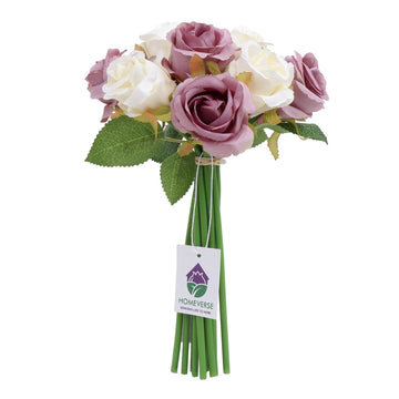 6Pcs Pink+6Pcs Purple| Artificial Rose Fake Silk Plants Wedding Valentines Birthday Anniversary Christmas Mothers Day (Purple+White-12pcs)