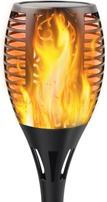 Solar Torch Light with Flickering Flame | 3 Modes | Solar Powered Waterproof LED Flame Lamp | Auto On/Off Outdoor Garden Light for Patio, Pathway, Yard – Set of 1 (Black)
