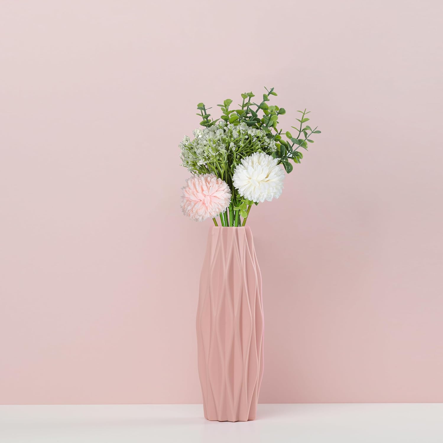 Artificial Floral Arrangement, Beige and WhiteChrysanthemums with Eucalyptus and Baby Breath for Aesthetic Room Decor Items for Bedroom|Office Table Accessories|Show Pieces|Home Dcor