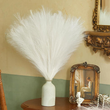 Artificial Pampas Grass | 45 cm Tall | 5 Steams | White Color | Fluffy Pompas for Home, Office Boho,Farmhouse Home Wedding, Faux Pampas Grass, Set of 3