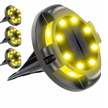 Solar Powered Ground Lights 12 LEDs Waterproof In-ground Lights Non-Slip Landscape Path Lighting for Pathway Garden Lawn Yard Patio Walkway Driveway (ABS Plastic,4 Pack, Warm White)