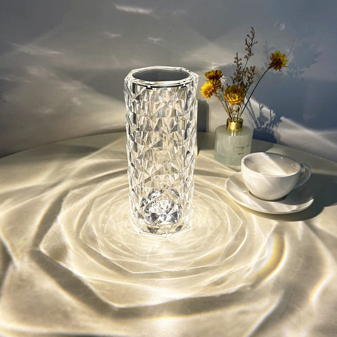 Crystal Table Lamp, 3 Color Changing Rose Diamond Night Light