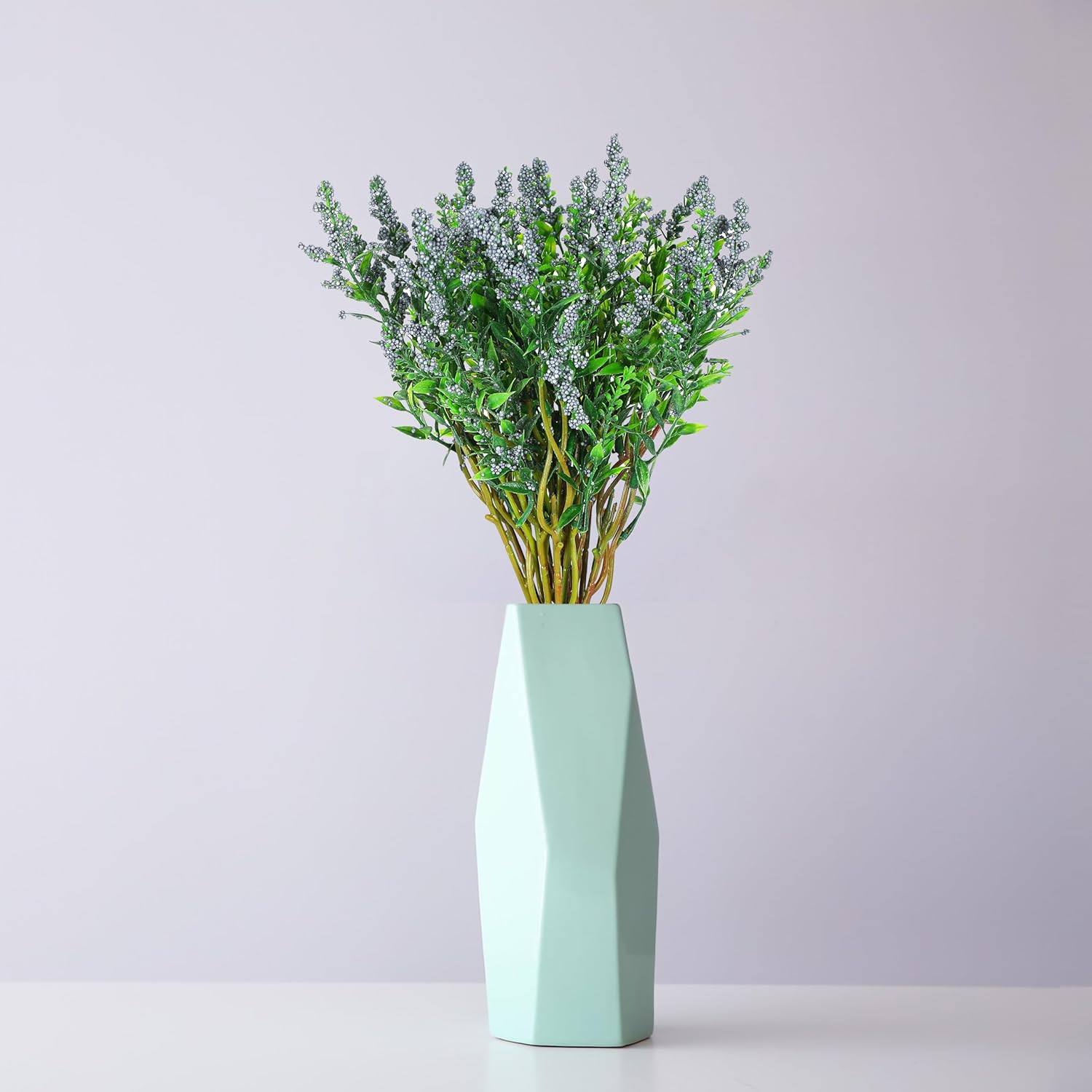 Fresh Lavender 12Pcs Lavender Fake Plant 14Inch Height Bouquet, Green Stems Bundled for Decorative Items for Diwali, Home, Room, Office, Bedroom, Anniversary, Deepawali (Blue)