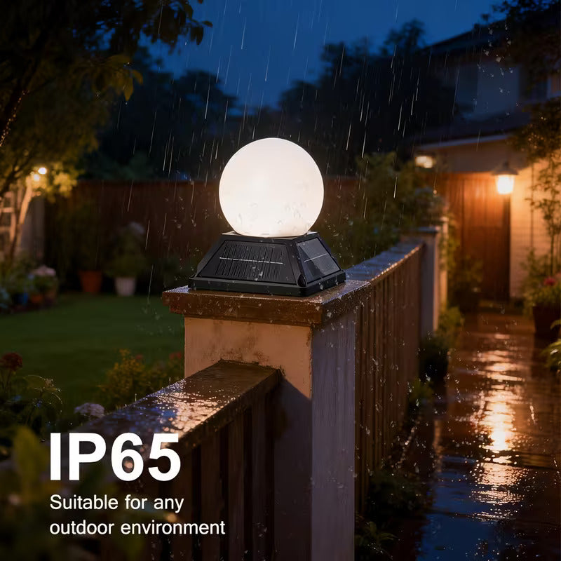 Solar Post Lights Outdoor IP65 for 6x6 Post Patio with 2400mAh Battery, 3000K-6000K, 2 Brightness Levels, ABS Body, and Acrylic Globe Shade