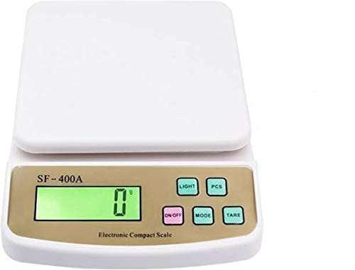 Digital Kitchen Scale with LCD Display, 10kg Capacity | White | Measuring Food, Cake, Vegetable, Cooking, Baking, Meal Prep, Fitness & Diet | 2x Batteries Included