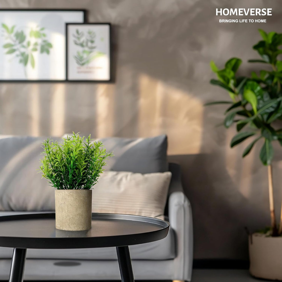 Artificial Rosemary Plant in White Concrete Pot | Faux Greenery for Home Decor | Small Indoor Outdoor Plant for Kitchen, Bathroom, Office, Farmhouse | No Maintenance (Green, Vase Included)