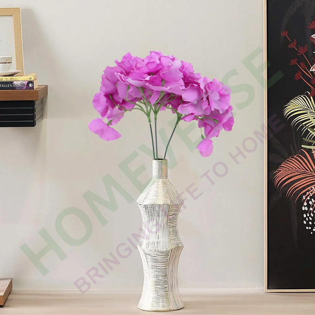 03 Pcs Hydrgena Artificial Flowers with Detachable Stems, Faux Hydrangea Flowers for Decorations, Silk Hydrangea Fake Flowers for Wedding Decor DIY Centerpieces Wreath (Purple)