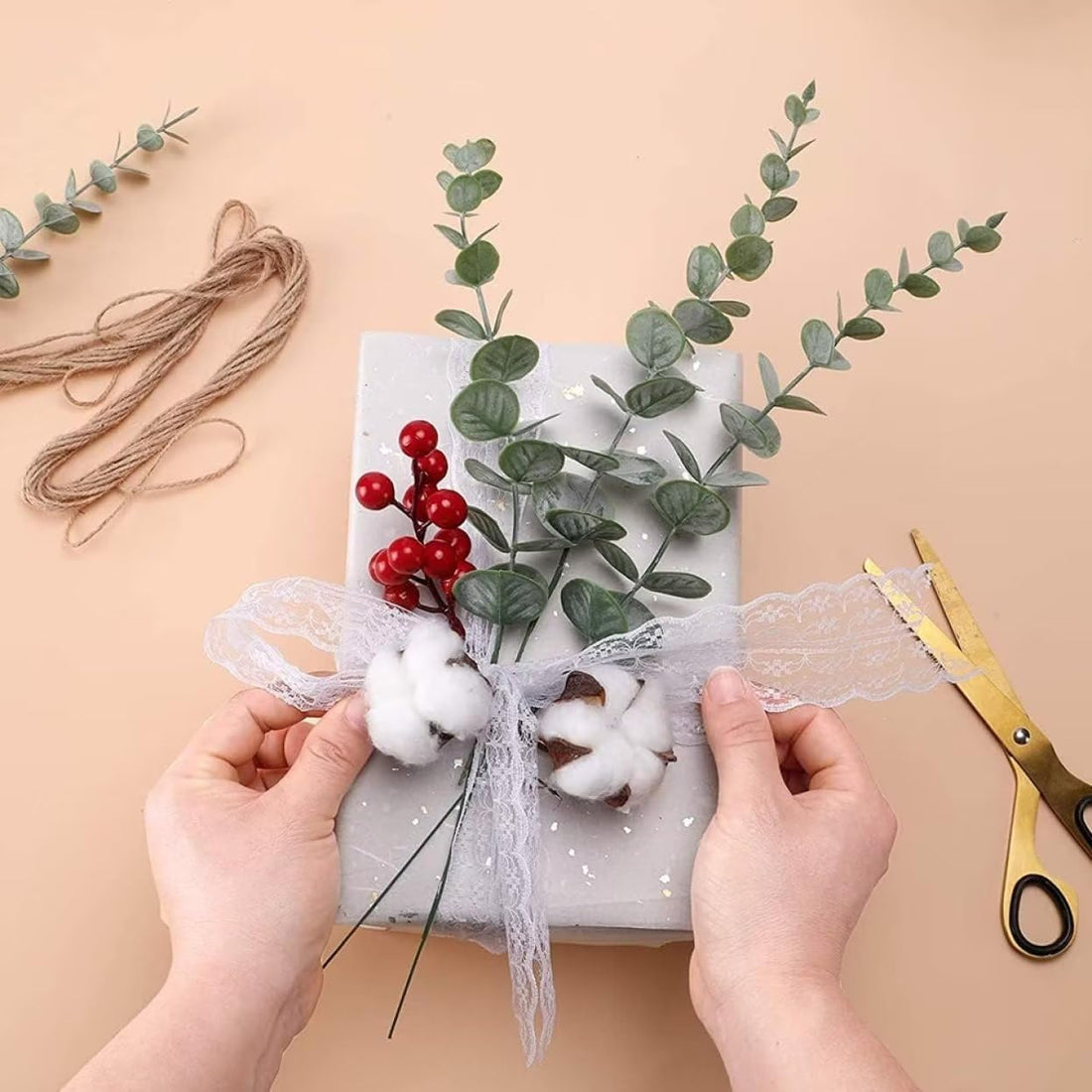 05pcs Artificial Faux Eucalyptus Stems with Fake Leaves, Artificial Greenery Eucalyptus Stems for Wedding Bouquet Centerpiece for Table Decoration (Vase Not Include - Green-05pcs)