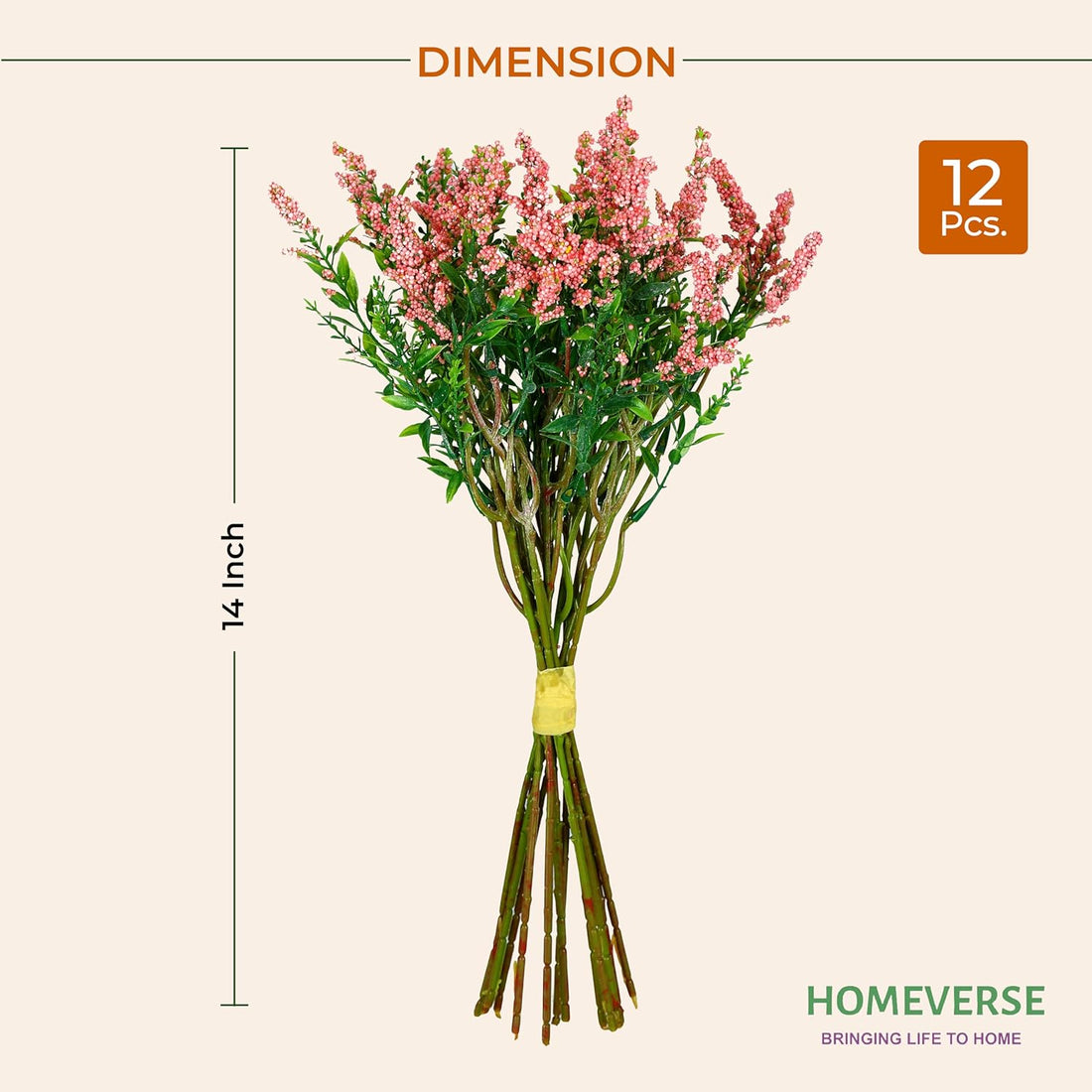 Fresh Lavender 12Pcs Lavender Fake Plant 14Inch Height Bouquet, Green Stems Bundled for Decorative Items for Diwali, Home, Room, Office, Bedroom, Anniversary, Deepawali (Pink)