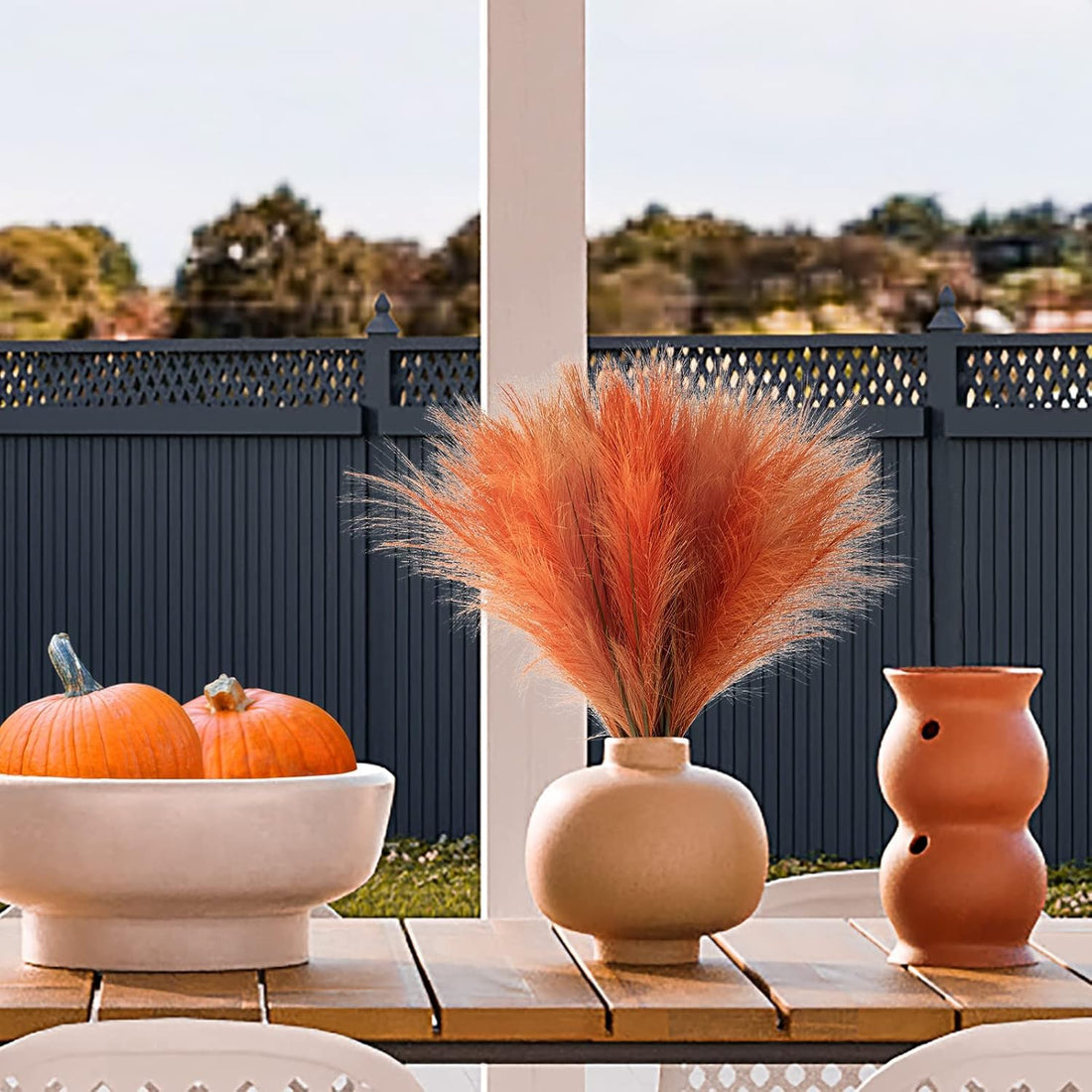 Faux Silk Artificial Pampas Grass | 45 cm Tall | 5 Steams | Maroon Color | Fluffy Pompas for Home, Office Boho Decor,Farmhouse Home Wedding, Faux Pampas Grass, Set of 3