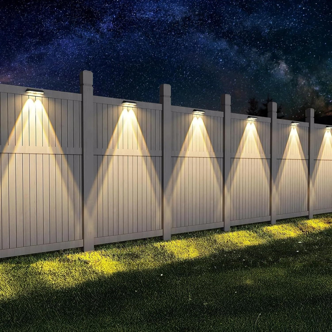 2-Pack Solar Fence Lights – Outdoor LED Wall-Mount Waterproof Lamps with 3 Color Modes (Natural, Warm White, Cool White) for Deck, Patio, Stair, Rail, Backyard, House Decoration.