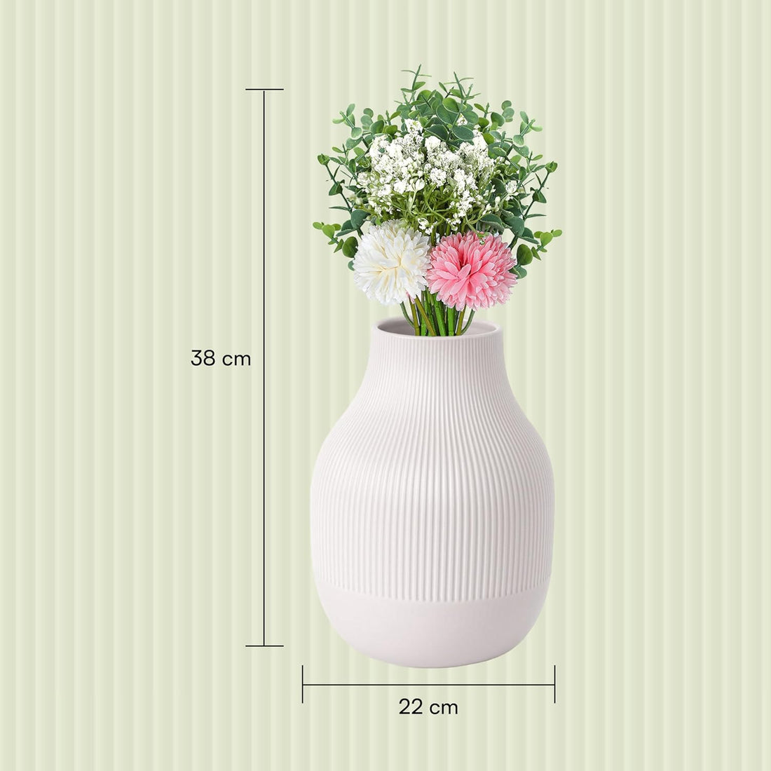 Artificial Floral Arrangement, Pink and White Chrysanthemums with Eucalyptus and Baby Breath for Aesthetic Room Decor Items for Bedroom|Office Table Accessories|Show Pieces|Home Dcor