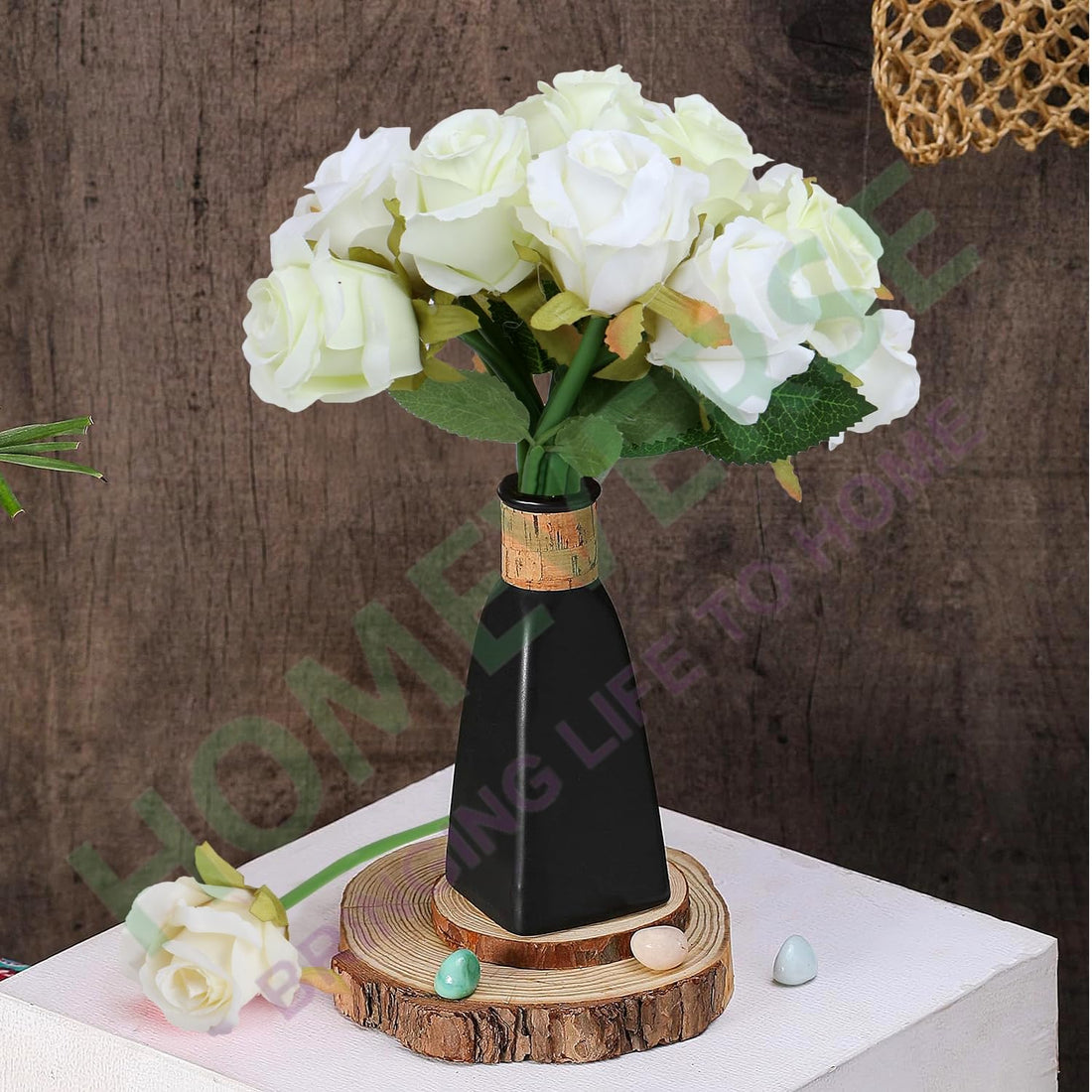 12pcs Artificial Rose Fake Silk Plants Wedding Valentines Birthday Anniversary Christmas Mothers Day (White-12pcs)