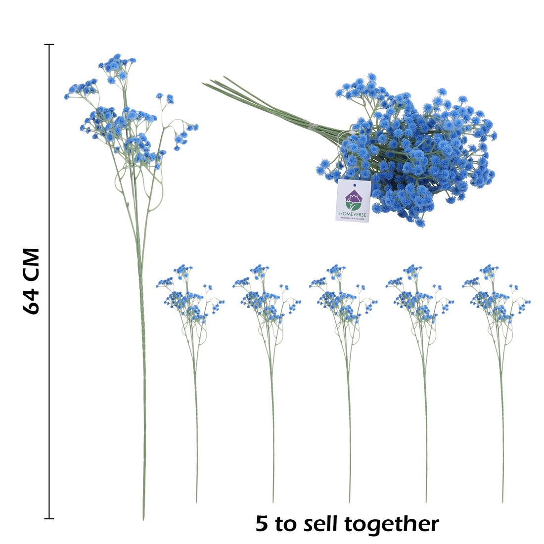 05 Pcs Baby Breath/Gypsophila Artificial Fake Silk Plants Wedding Party Decoration Real Touch Flowers DIY Home Garden(Light Blue-05)