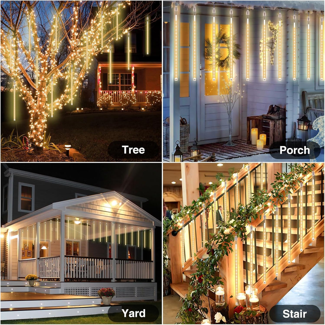 Meteor Shower Lights – 8 Tubes, 144 LEDs, Waterproof IP65 Decorative String Lights for Garden, Wedding, Party, Outdoor & Storefront Décor (Warm White)