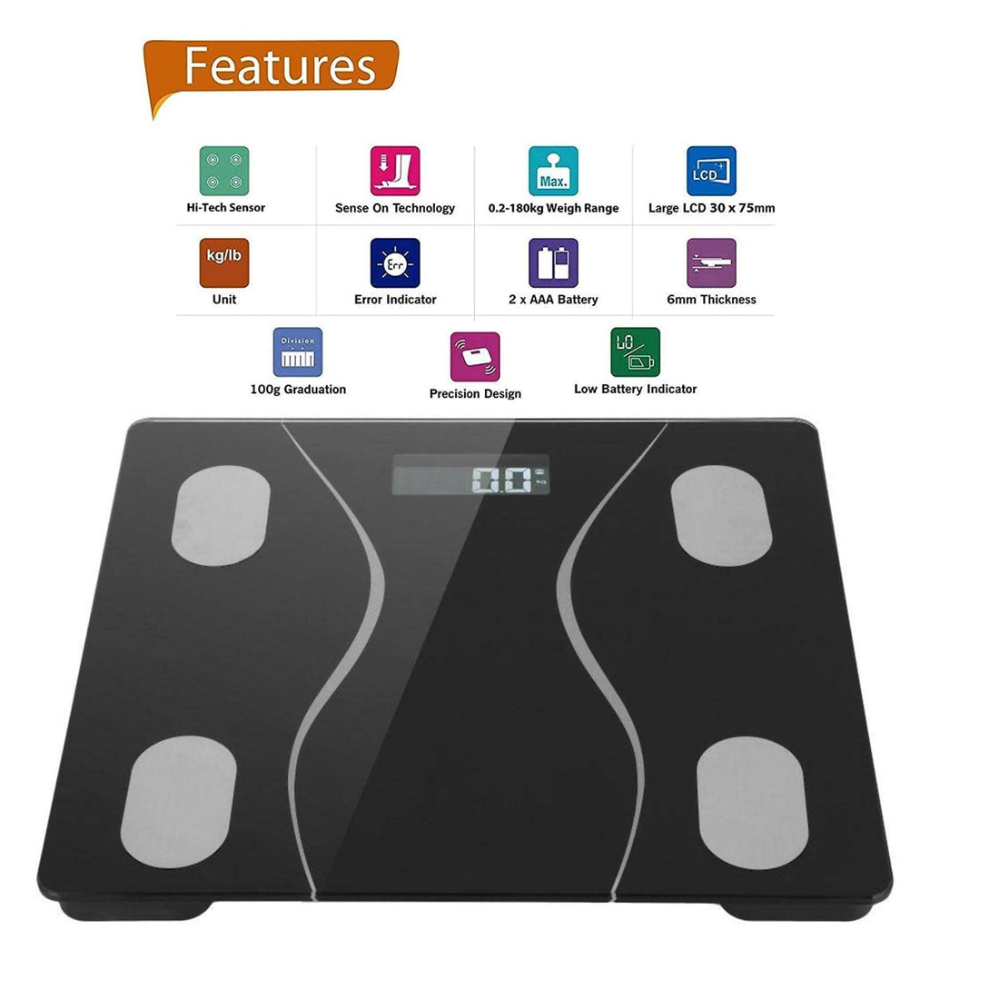 Bluetooth Smart Body Weight Scale | Tracks via App | Sleek 6mm Glass, Backlit LCD, Auto On/Off, Step-On, 180kg Capacity | Digital Fitness Scale for Bathroom & Home Use