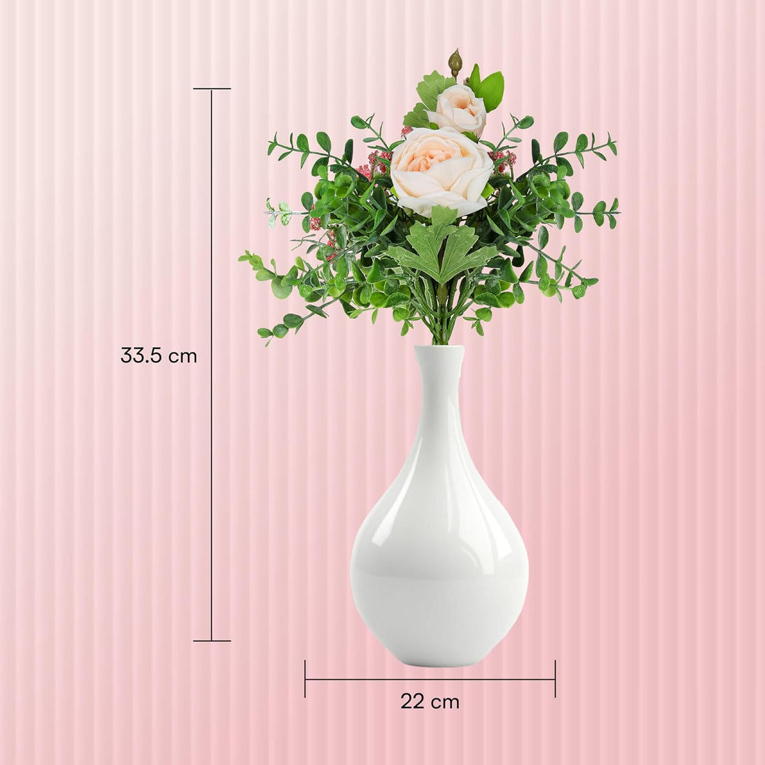 Artificial Rose Bouquet with Greenery, 30 cm | Flower Arrangement, Fake Plastic Flowers for Home, Wedding, Garden Party Decoration,Artificial Rose (Peach Colour)