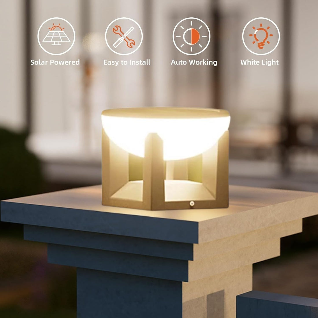 Solar Post Pillar Lamp Round-warmwhite (2Mode)