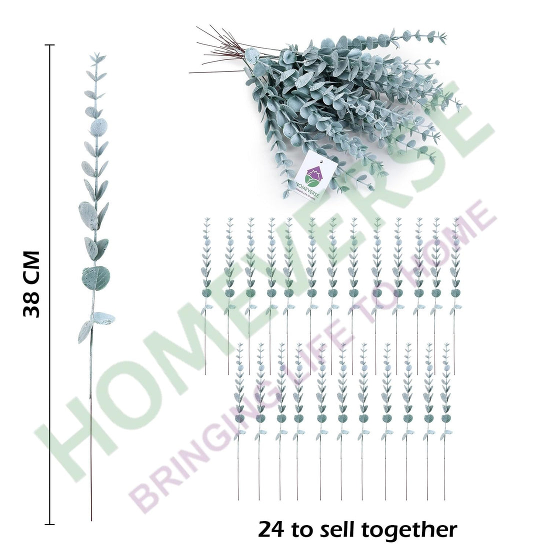 24pcs Artificial Faux Eucalyptus Stems with Fake Leaves, Artificial Greenery Eucalyptus Stems for Wedding Bouquet Centerpiece for Table Decoration (Vase Not Include - Green-24pcs)