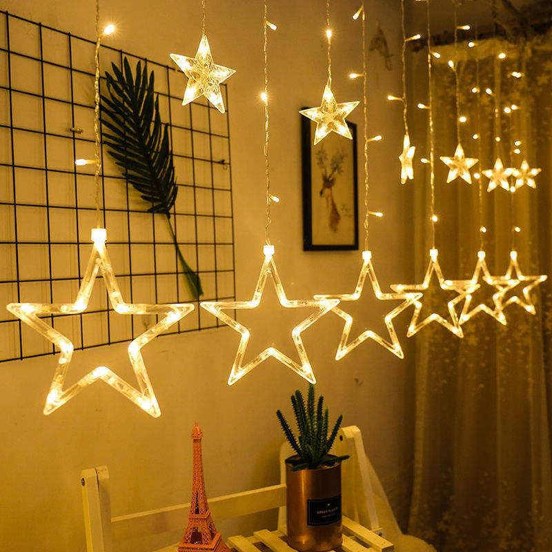 Star Curtain LED Lights | 130 LEDs, 14 Stars | 11.5FT Plug-in String Lights | 8 Flashing Modes with Timer | Warm White Fairy Lights for Diwali, Christmas, Party, Wedding, Home Decor