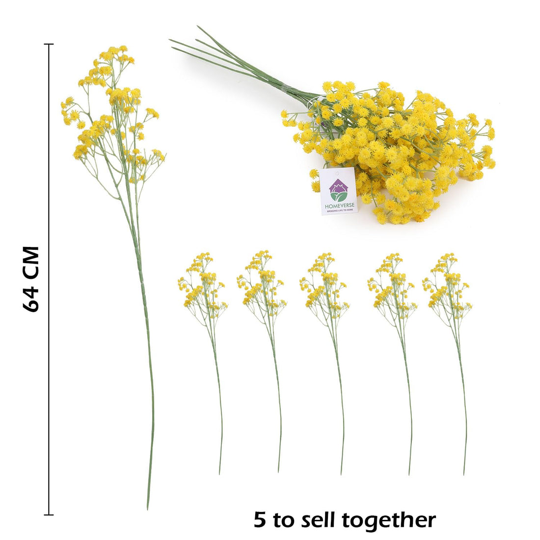 05 Pcs Baby Breath/Gypsophila Artificial Fake Silk Plants Wedding Party Decoration Real Touch Flowers DIY Home Garden(Yellow-05)