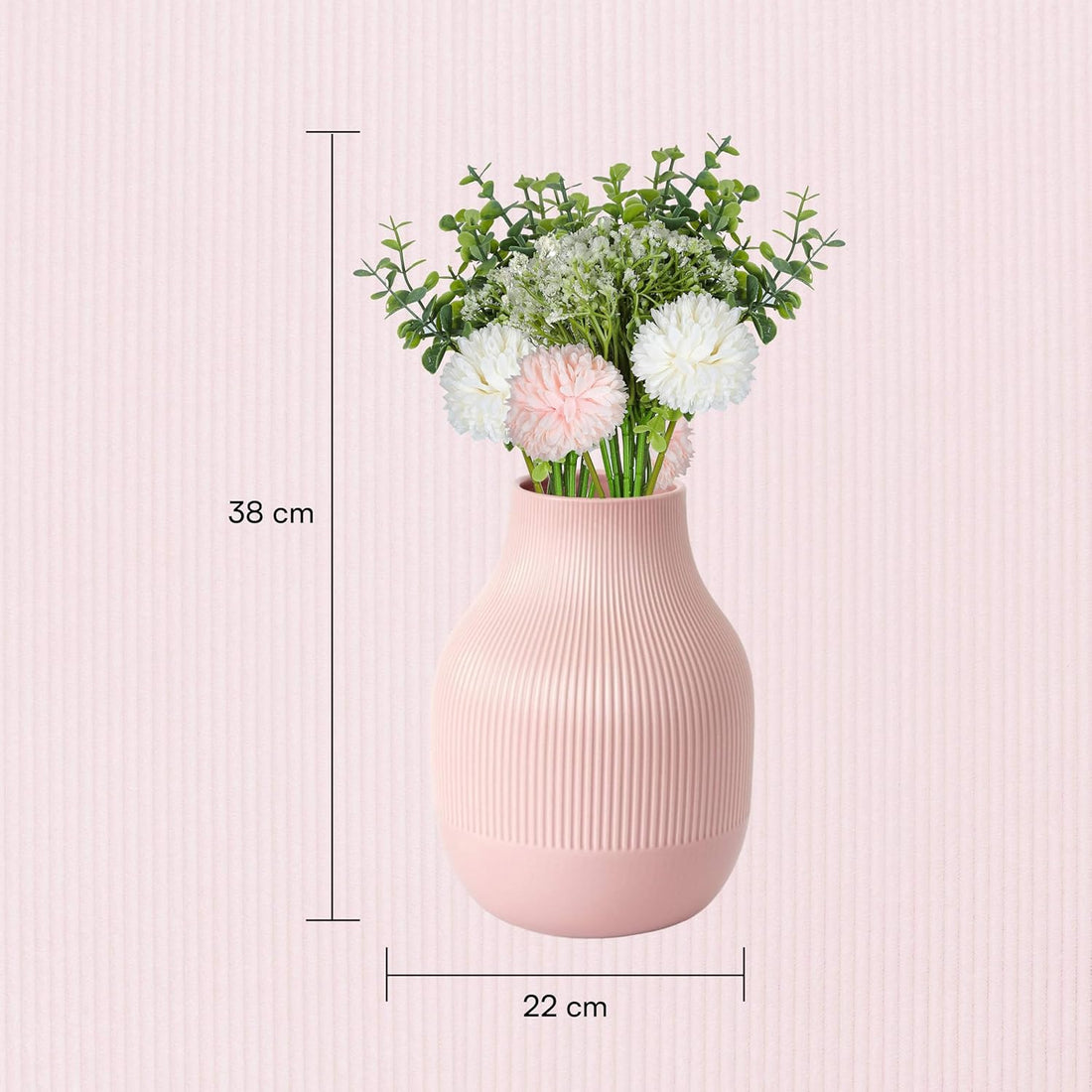 Artificial Floral Arrangement, Beige and WhiteChrysanthemums with Eucalyptus and Baby Breath for Aesthetic Room Decor Items for Bedroom|Office Table Accessories|Show Pieces|Home Dcor