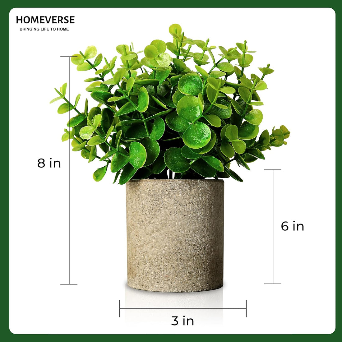 Artificial Green Leaf Plant with Pot| 3inch | Faux Greenery in Concrete Planter for Home Decor | Small Fake Plant for Bathroom, Kitchen, Office, Living Room, Shelf | Zero Maintenance (Green)