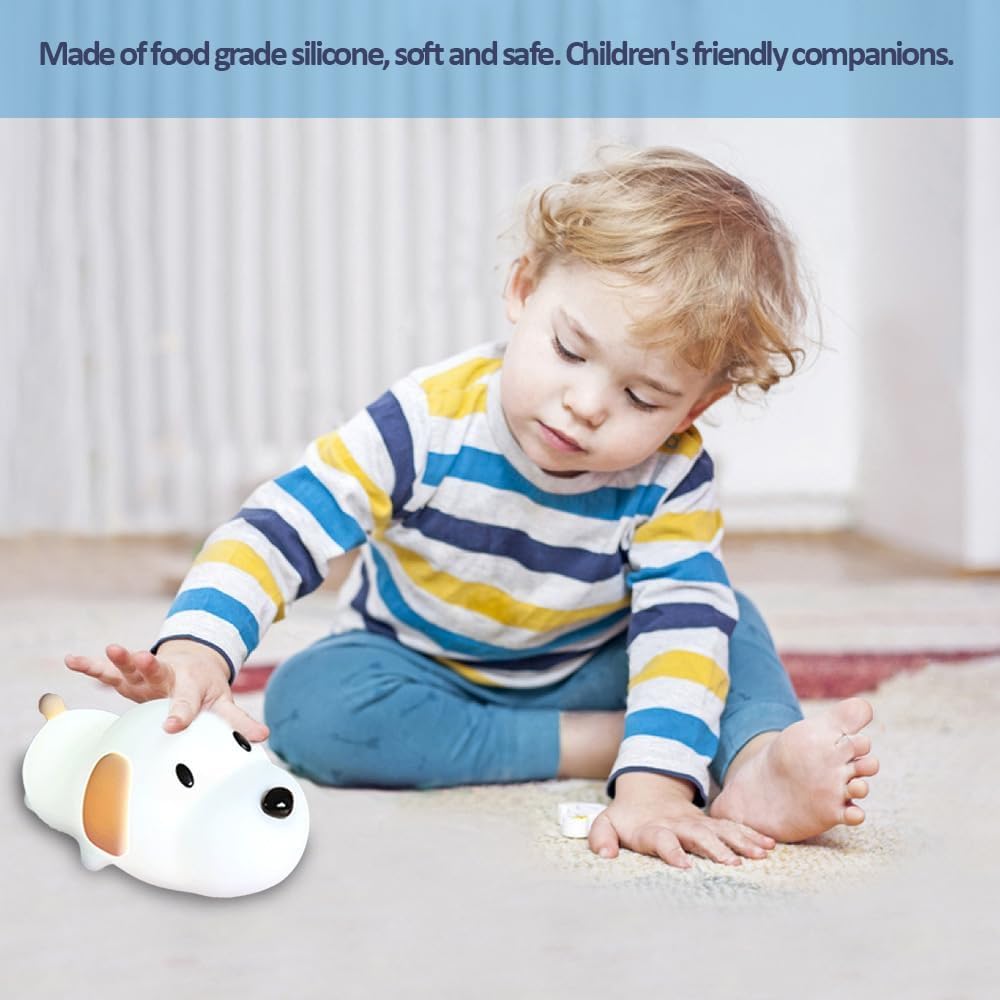 Puppy Night Light for Kids – Soft Silicone Animal Lamp with Rechargeable and Touch Control, Cute Squishy Bedside Lamp for Baby Room & Gifts (Multi Color)